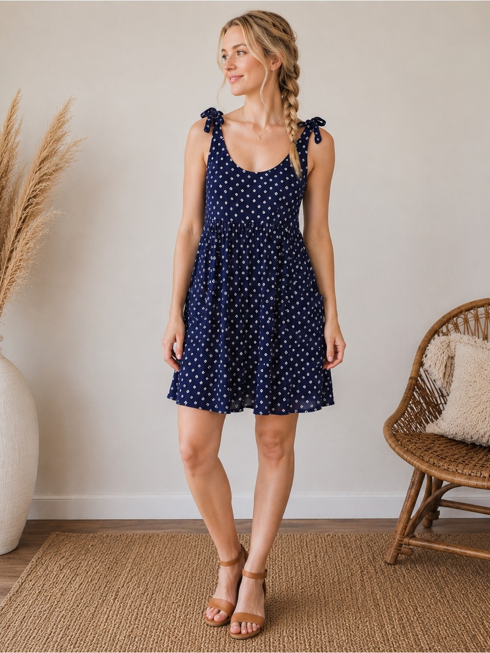 GAP Navy Tie-Shoulder Dress | NWT | Linen Blend | Pockets | Size Large